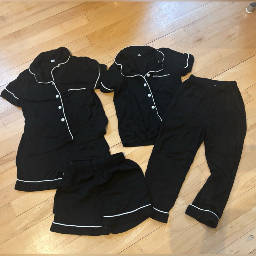 Kids Black Pajama Set with White Trim